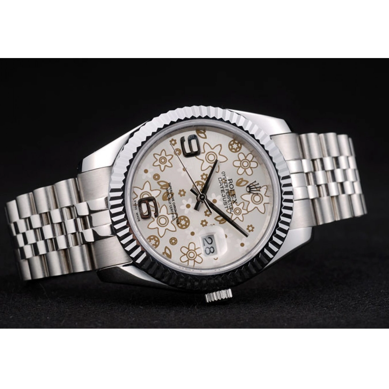 Good copy rolex watches Dial Silver Steel DateJust Rolex Ribbed Flower Stainless 41983 Bezel 0801